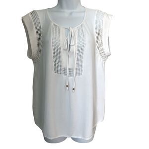 Daniel Rainn White Embroidered Sheer Lightweight Petite  Top Blouse LP